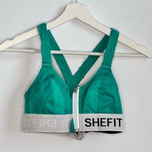 Womens Shefit Sports Bra in Green with Adjustable Straps and Front Zipper Sz XS